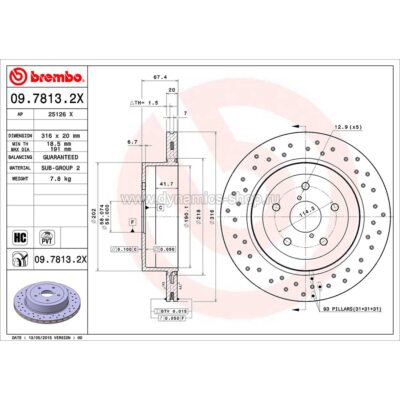 BREMBO 09.7813.2X Disc Xtra rear for SUBARU Impreza WRX STI I Forester STI I 5x114.3 I 316x20mm BREMBO 09.7813.2X Disc Xtra rear for SUBARU Impreza WRX STI I Forester STI I 5x114.3 I 316x20mm