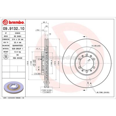 BREMBO 09.9132.10 Тормозной диск передний для MITSUBISHI Pajero Sport I L200 I 314x24mm BREMBO 09.9132.10 Тормозной диск передний для MITSUBISHI Pajero Sport I L200 I 314x24mm