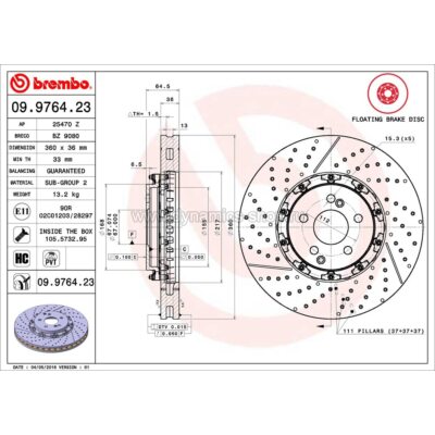 BREMBO 09.9764.23 Disc front for MERCEDES C-Class I C-Class T-Model I CLK I E-Class I E-Class T-Model BREMBO 09.9764.23 Disc front for MERCEDES C-Class I C-Class T-Model I CLK I E-Class I E-Class T-Model