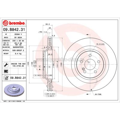 BREMBO 09.B842.31 Disc rear for MERCEDES S-Class I SL-Class I 330x26mm BREMBO 09.B842.31 Disc rear for MERCEDES S-Class I SL-Class I 330x26mm