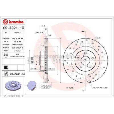 BREMBO 09.A921.1X Disc Xtra front for SUBARU Impreza I Forester I Legacy I Outback I XV, TOYOTA GT86 I 5x100 I 293x24mm BREMBO 09.A921.1X Disc Xtra front for SUBARU Impreza I Forester I Legacy I Outback I XV, TOYOTA GT86 I 5x100 I 293x24mm