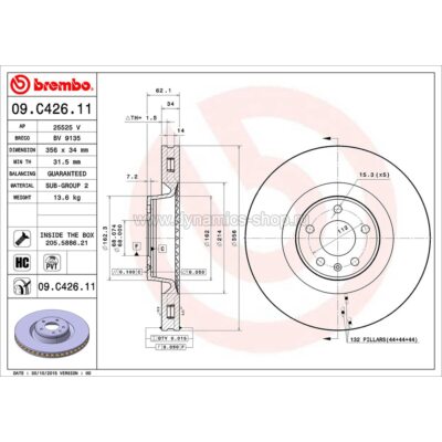 BREMBO 09.C426.11 Тормозной диск передний для AUDI A6 I A6 Allroad I A6 Avant BREMBO 09.C426.11 Тормозной диск передний для AUDI A6 I A6 Allroad I A6 Avant