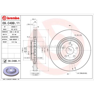 BREMBO 09.C499.11 Диск передний для TOYOTA Alphard I Highlander I RAV4 I Sienna, LEXUS RX350 I 328x28mm BREMBO 09.C499.11 Диск передний для TOYOTA Alphard I Highlander I RAV4 I Sienna, LEXUS RX350 I 328x28mm