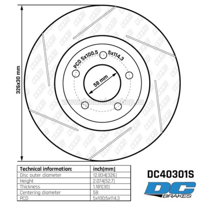 DC BRAKES DC40301S Disc front for SUBARU Impreza WRX STI 5x100 I 5x114.3 I 326x30mm DC BRAKES DC40301S Disc front for SUBARU Impreza WRX STI 5x100 I 5x114.3 I 326x30mm