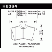 HAWK HB364N.587 Pads HP Plus rear for AUDI A3, RENAULT Megane, VOLKSWAGEN Golf, SKODA Superb, CITROEN C3