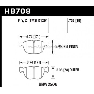 HAWK HB708F.738 Тормозные колодки compound HPS передние для BMW X4 I X5 I X6 HAWK HB708F.738 Тормозные колодки compound HPS передние для BMW X4 I X5 I X6