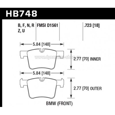 HAWK HB748F.723 Тормозные колодки compound HPS передние для BMW 1 серии I 3 серии I 4 серии HAWK HB748F.723 Тормозные колодки compound HPS передние для BMW 1 серии I 3 серии I 4 серии
