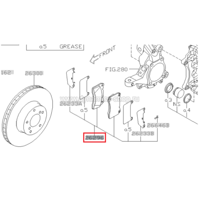 SUBARU 26296FE100 Тормозные колодки передние для WRX STI 2001-2017 SUBARU 26296FE100 Тормозные колодки передние для WRX STI 2001-2017