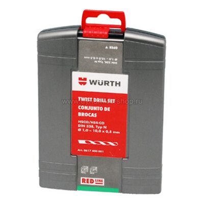 WURTH 0617400001 Набор сверл спиральных DIN338 в пластмассовом футляре HSCo-19pcs I RED LINE WURTH 0617400001 Набор сверл спиральных DIN338 в пластмассовом футляре HSCo-19pcs I RED LINE